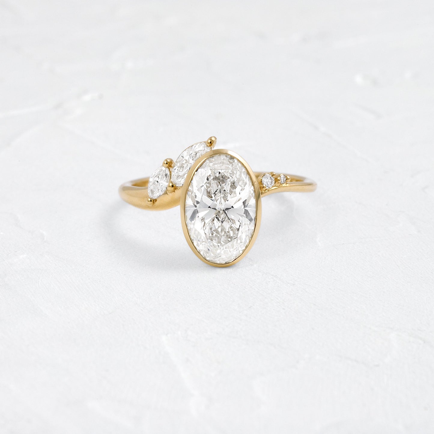 Bezel Dainty Style-Oval Lab Grown Diamond Engagement Ring - Front view