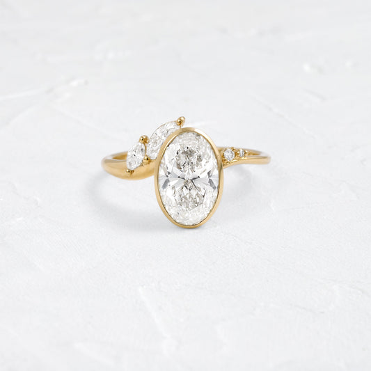 Bezel Dainty Style-Oval Lab Grown Diamond Engagement Ring - Front view