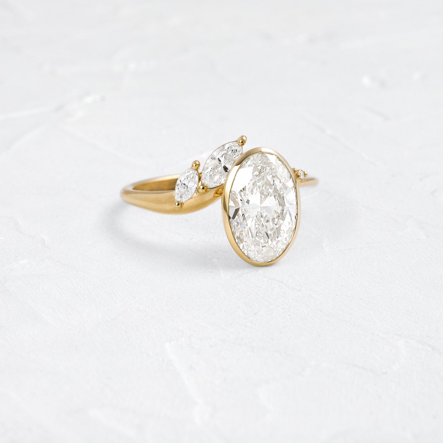 Bezel Dainty Style-Oval Lab Grown Diamond Engagement Ring - Front view