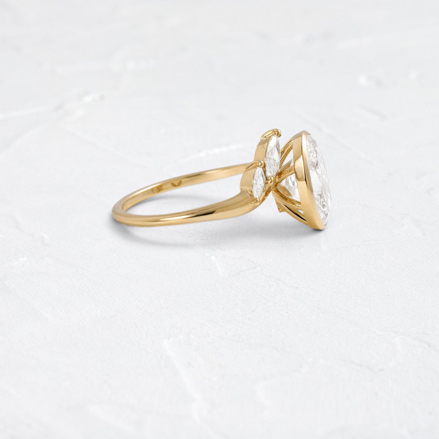 Bezel Dainty Style-Oval Lab Grown Diamond Engagement Ring - Side view