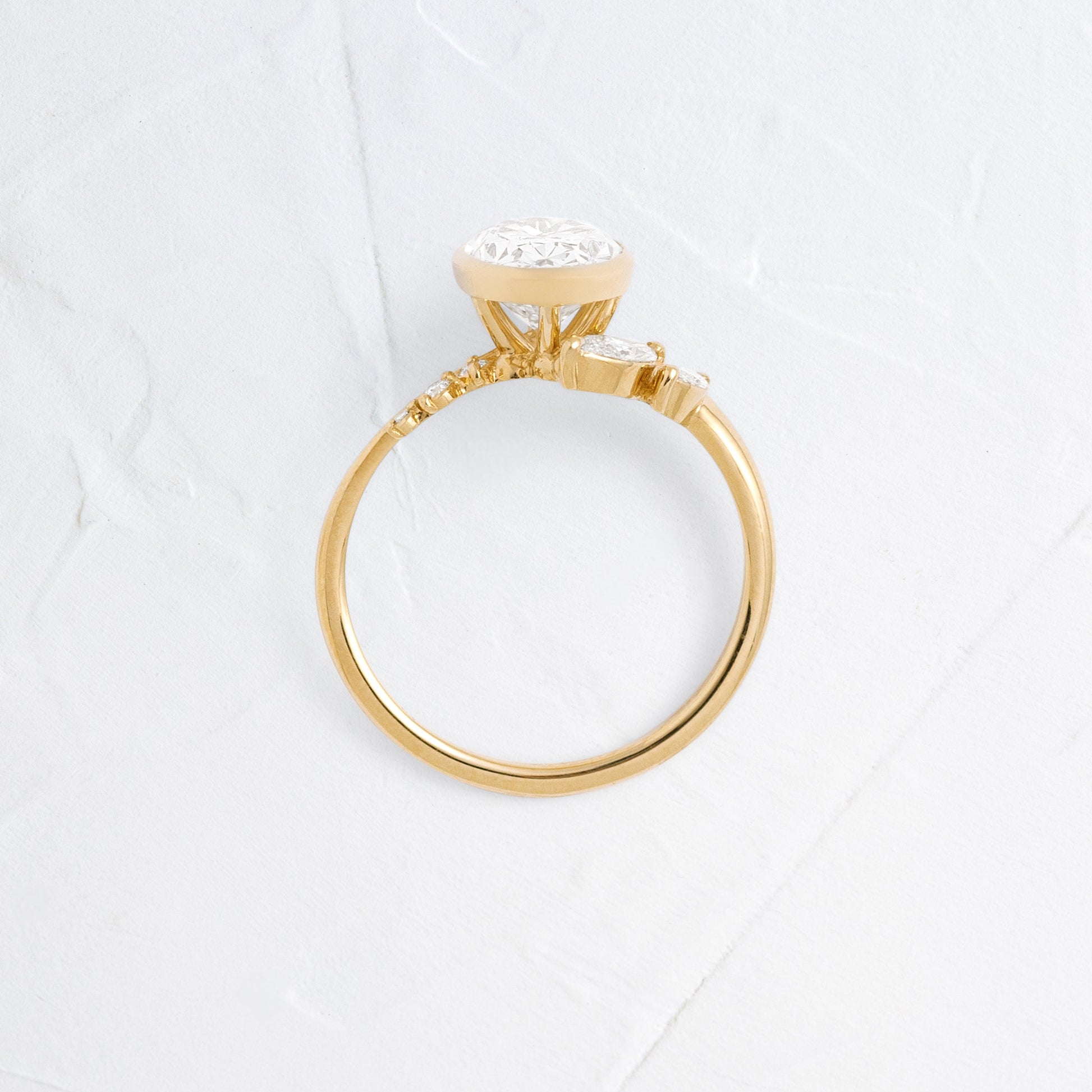 Bezel Dainty Style-Oval Lab Grown Diamond Engagement Ring - Detail view