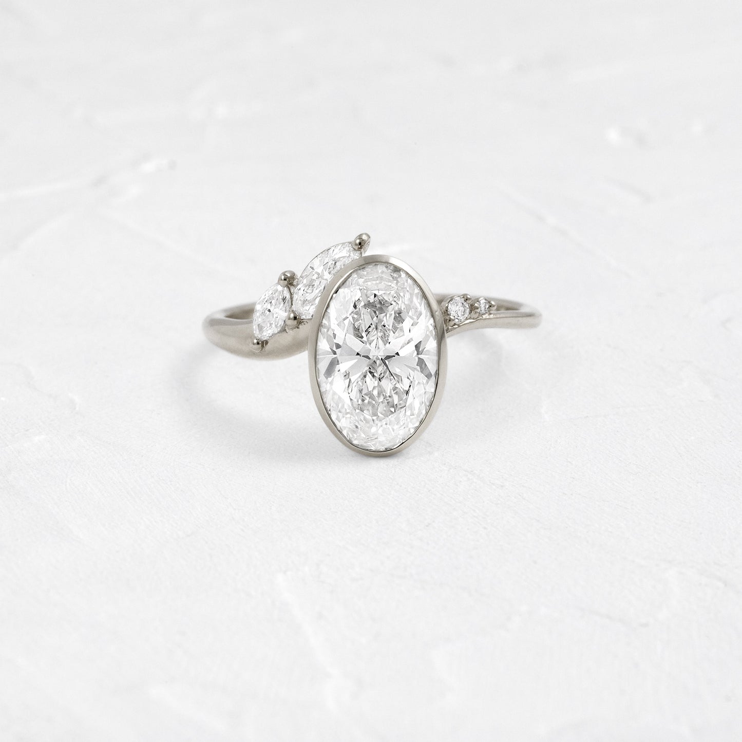 Bezel Dainty Style-Oval Lab Grown Diamond Engagement Ring - On model