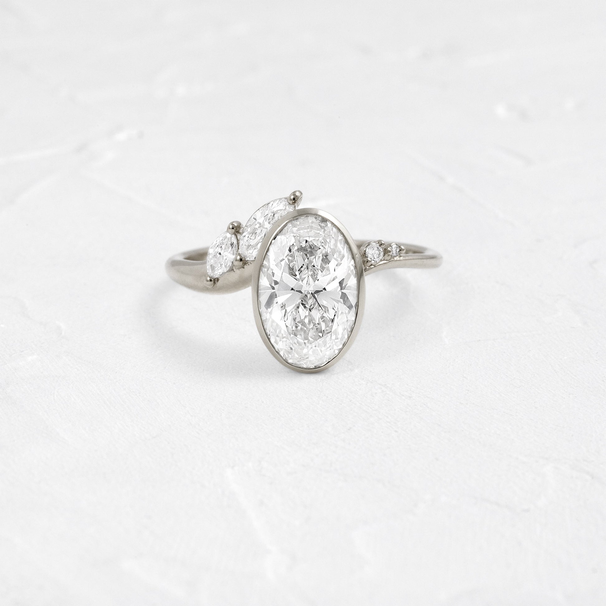 Bezel Dainty Style-Oval Lab Grown Diamond Engagement Ring - On model