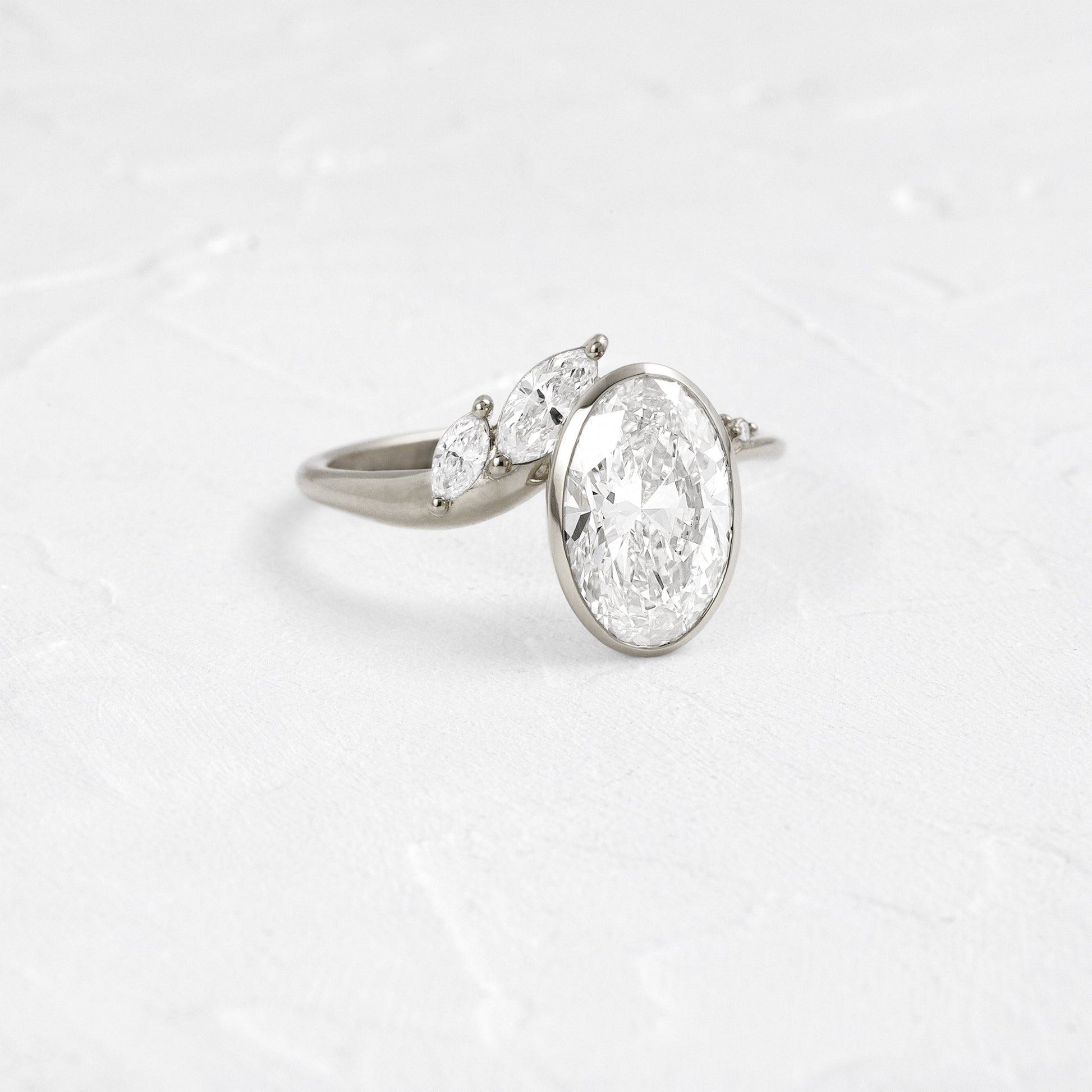 Bezel Dainty Style-Oval Lab Grown Diamond Engagement Ring - Lifestyle