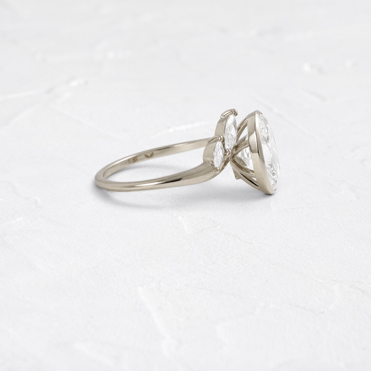 Bezel Dainty Style-Oval Lab Grown Diamond Engagement Ring - Front view