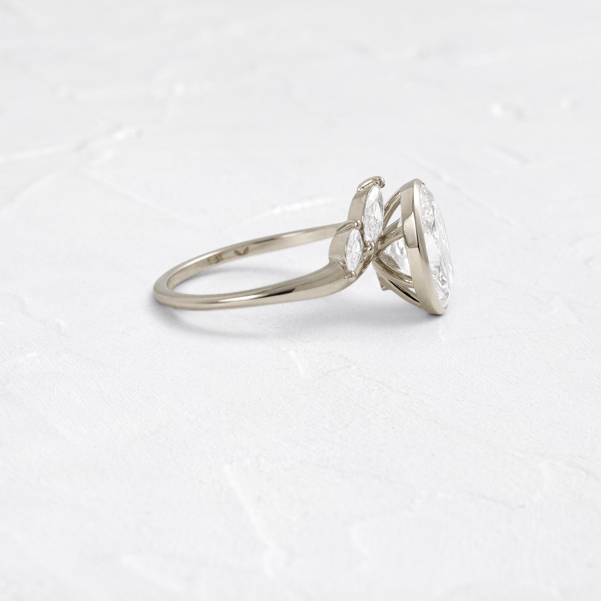 Bezel Dainty Style-Oval Lab Grown Diamond Engagement Ring - Front view