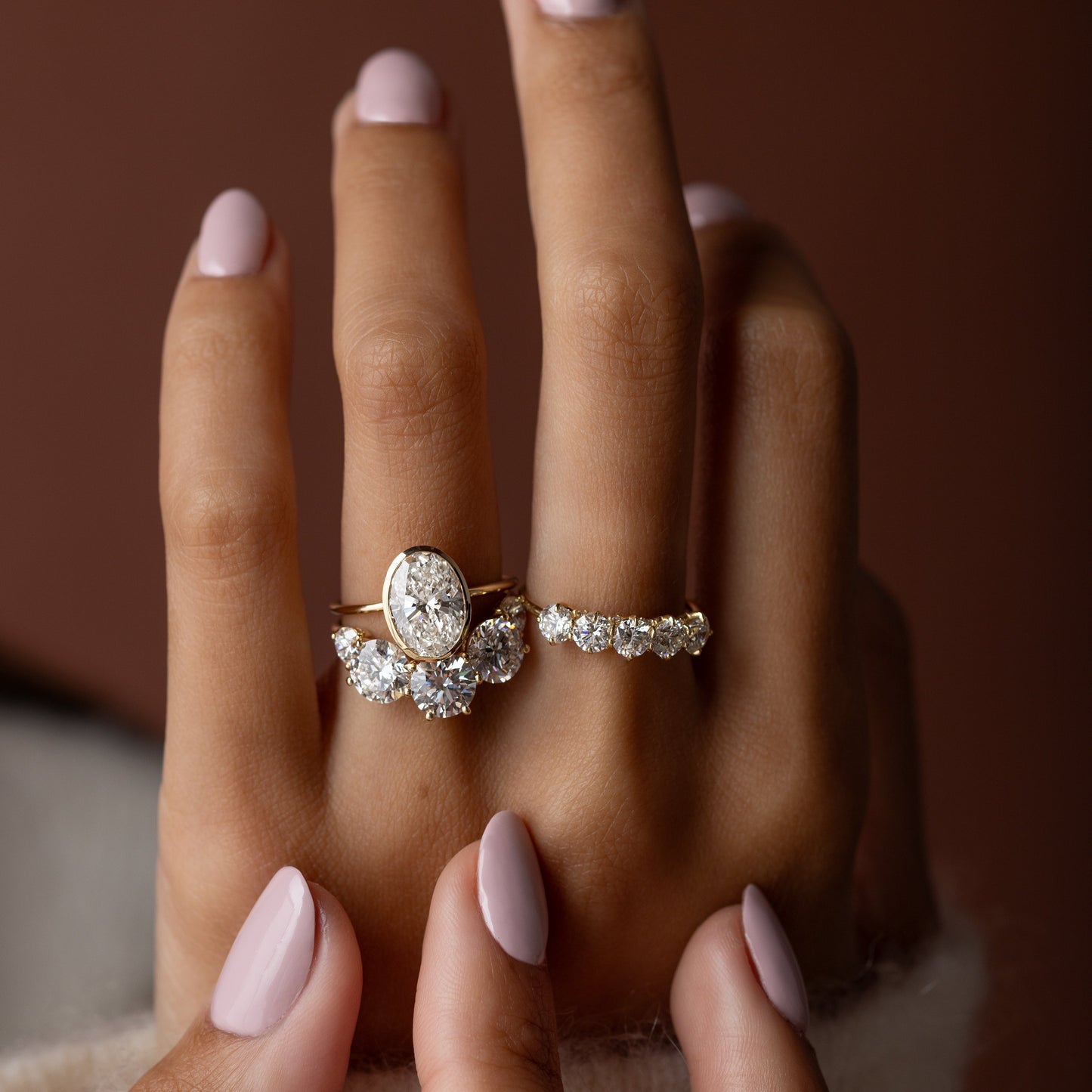 Bezel Hidden Stone-Oval Lab Grown Diamond Engagement Ring - Back view