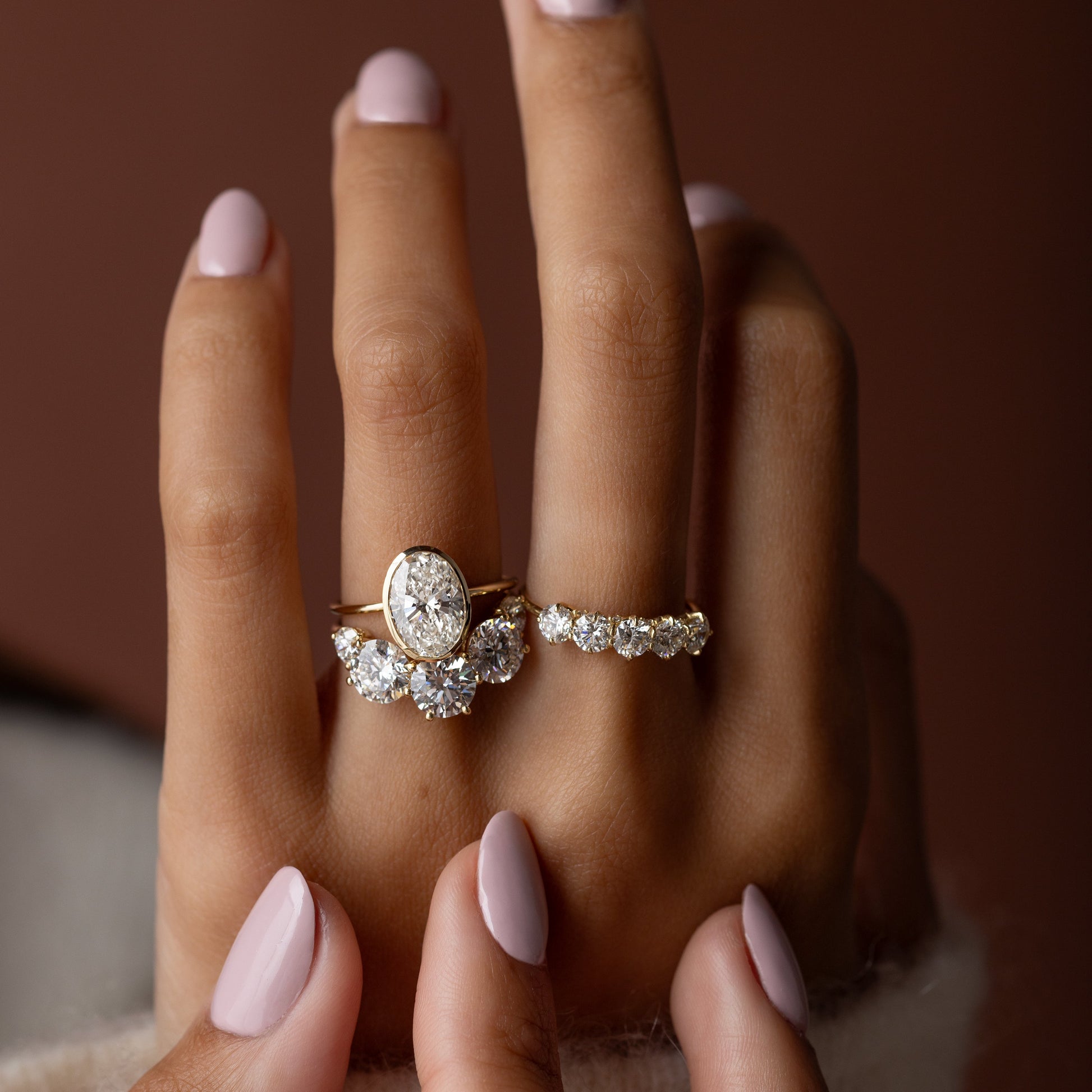 Bezel Hidden Stone-Oval Lab Grown Diamond Engagement Ring - Back view