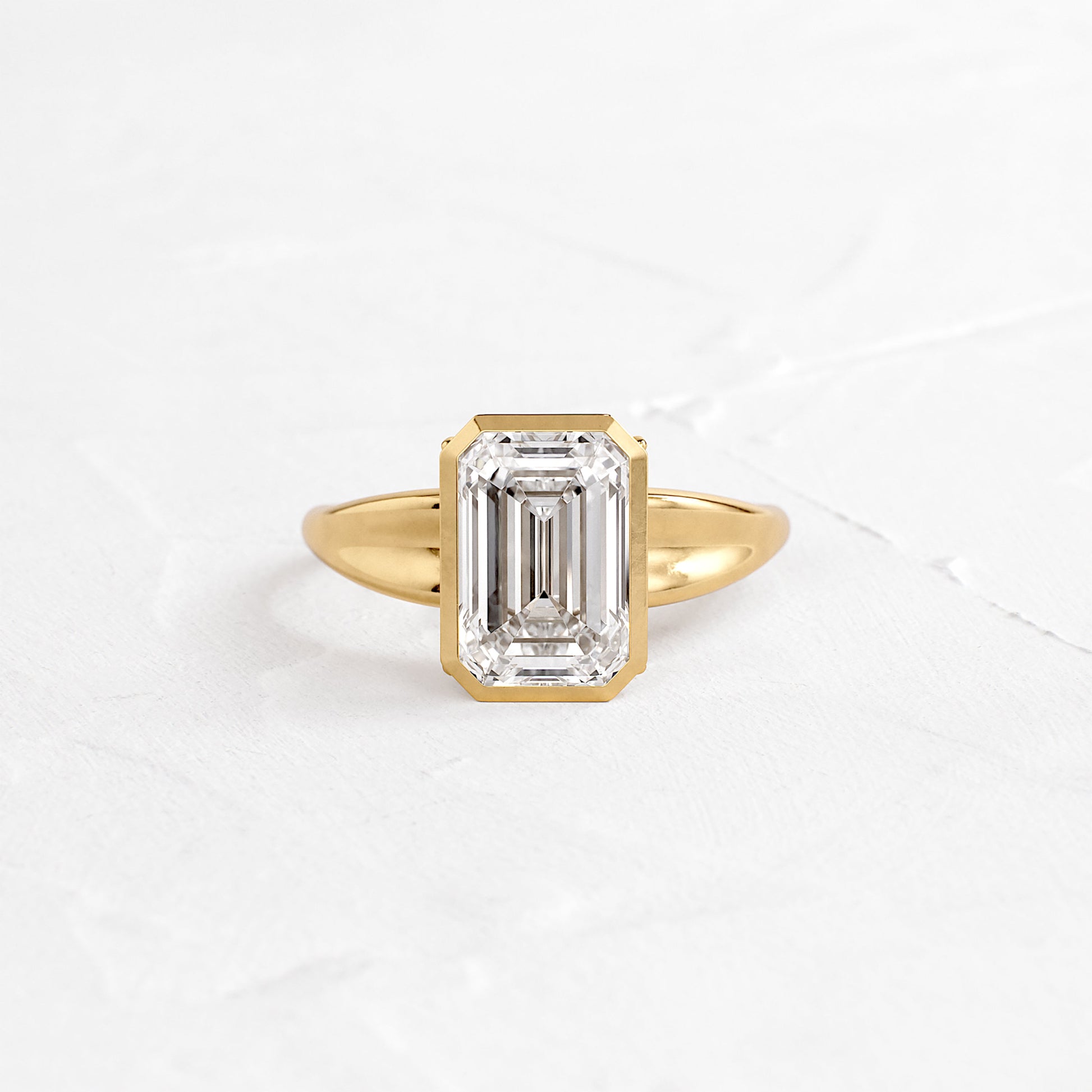 Bezel Tapered Shank with Hidden Stones-Emerald Lab Grown Diamond Engagement Ring - Front view