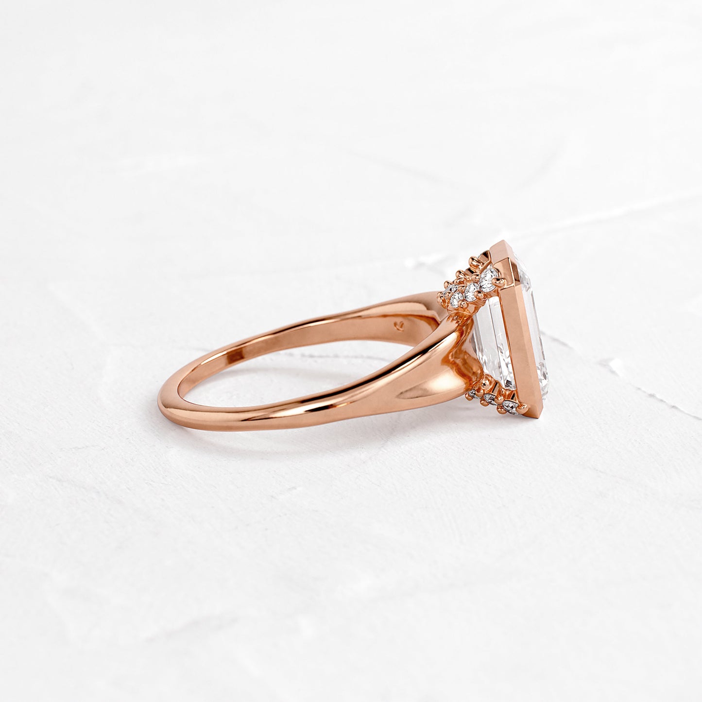 Bezel Tapered Shank with Hidden Stones-Emerald Lab Grown Diamond Engagement Ring - Detail view
