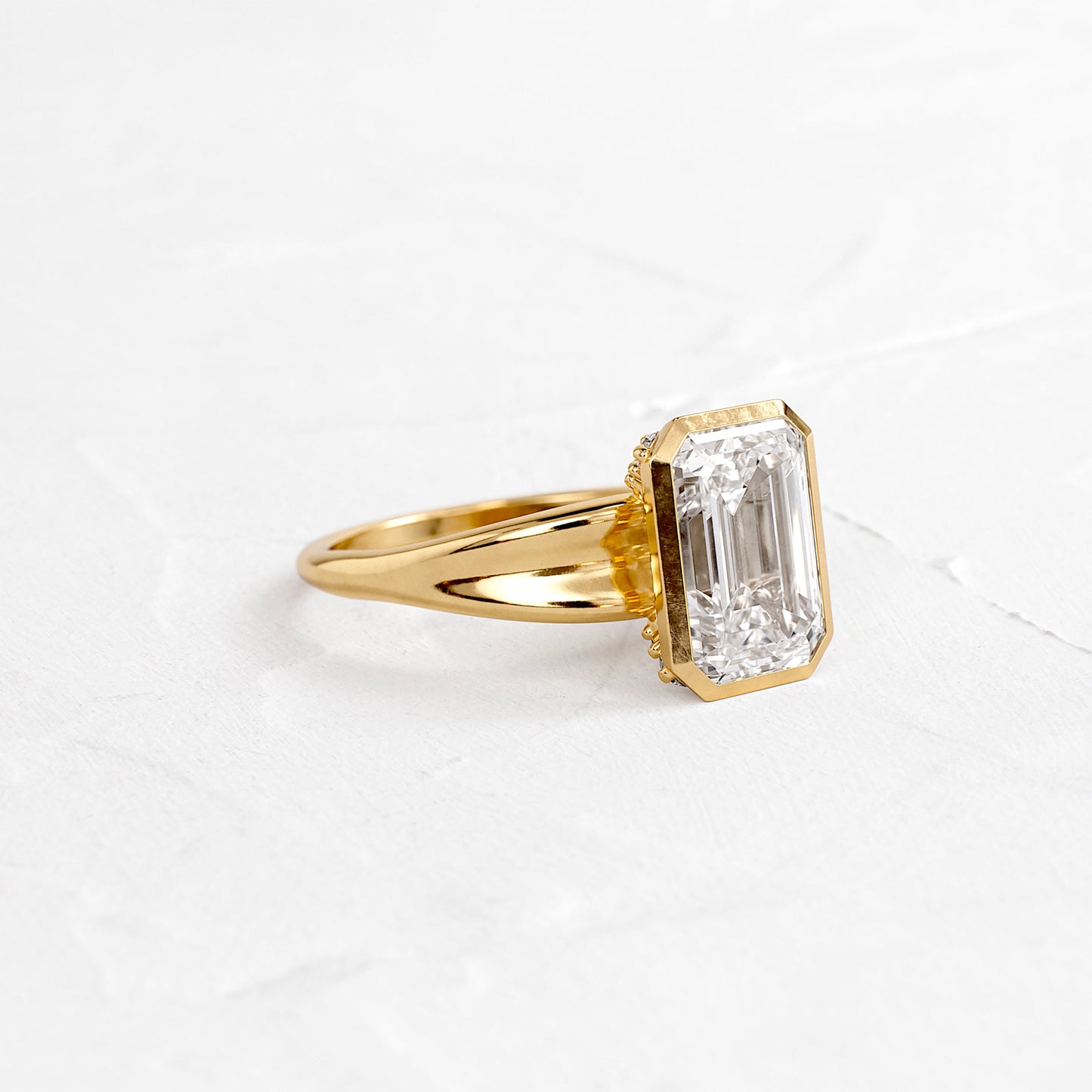 Bezel Tapered Shank with Hidden Stones-Emerald Lab Grown Diamond Engagement Ring - Front view