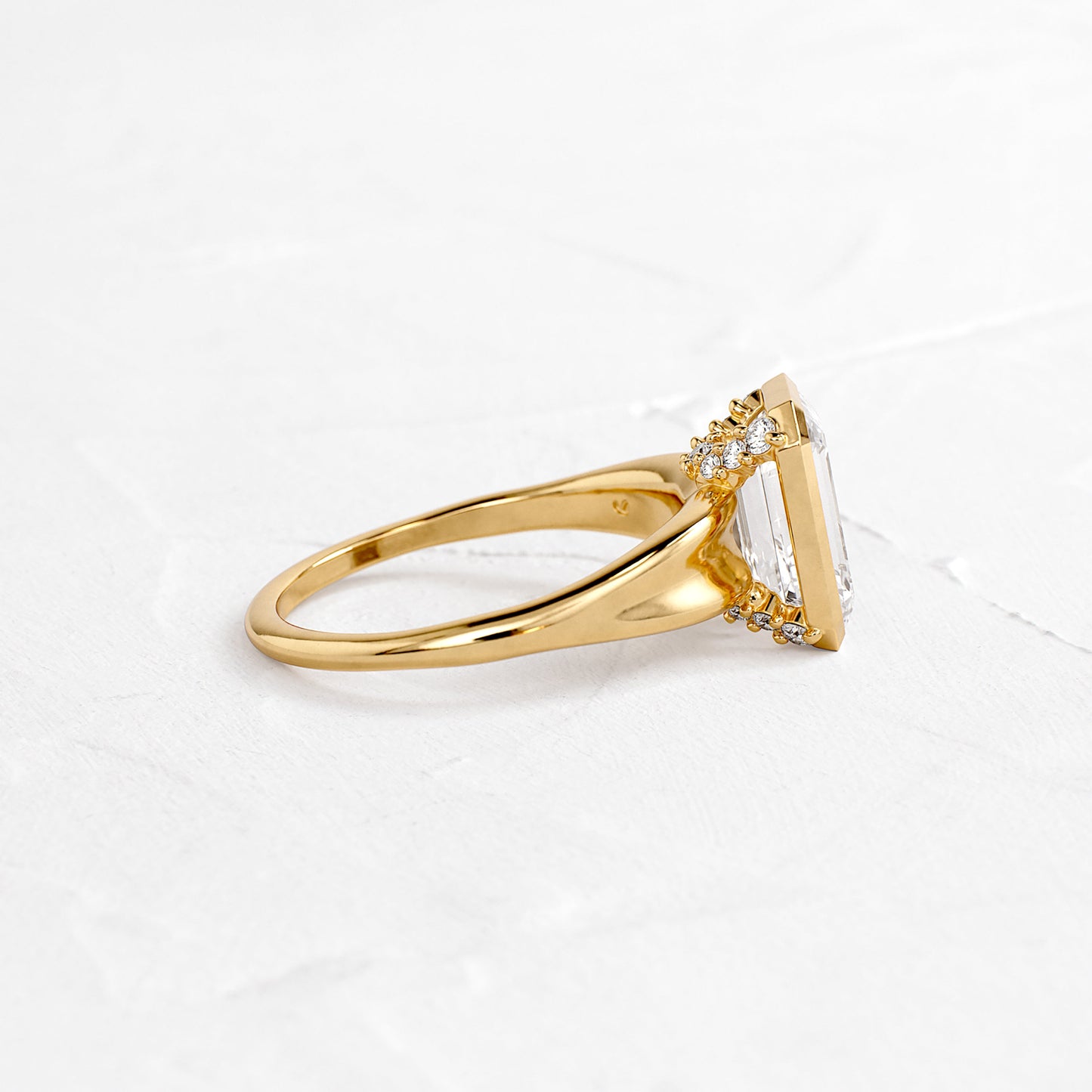 Bezel Tapered Shank with Hidden Stones-Emerald Lab Grown Diamond Engagement Ring - Side view