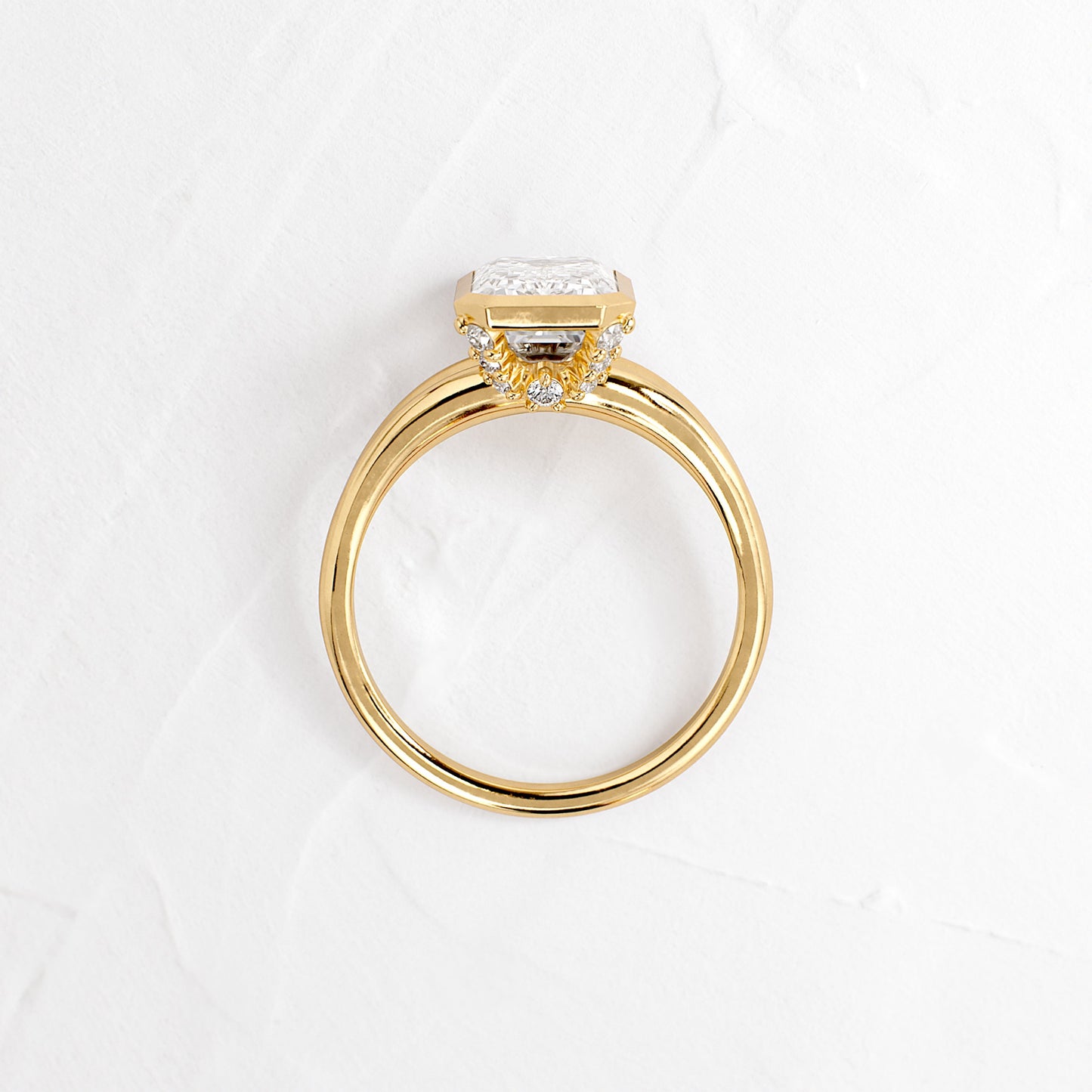 Bezel Tapered Shank with Hidden Stones-Emerald Lab Grown Diamond Engagement Ring - Back view