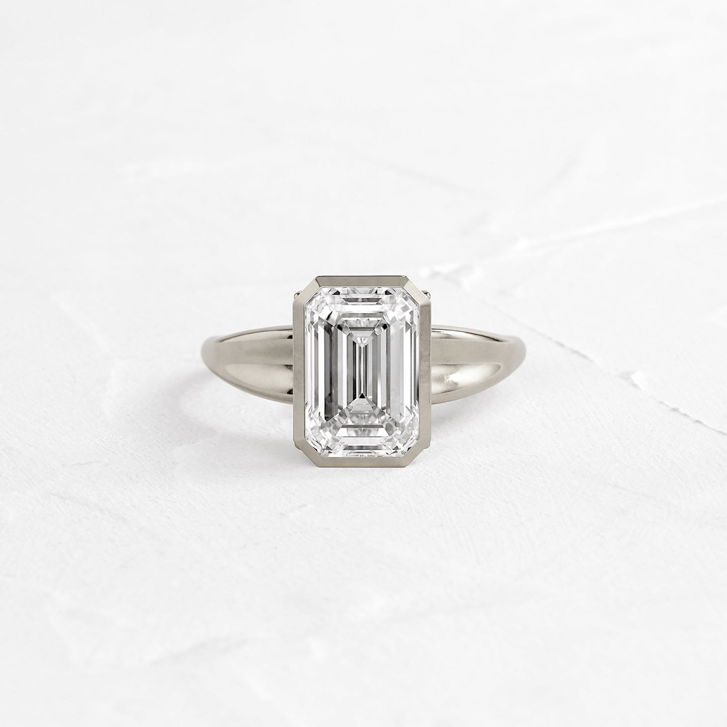 Bezel Tapered Shank with Hidden Stones-Emerald Lab Grown Diamond Engagement Ring - Detail view