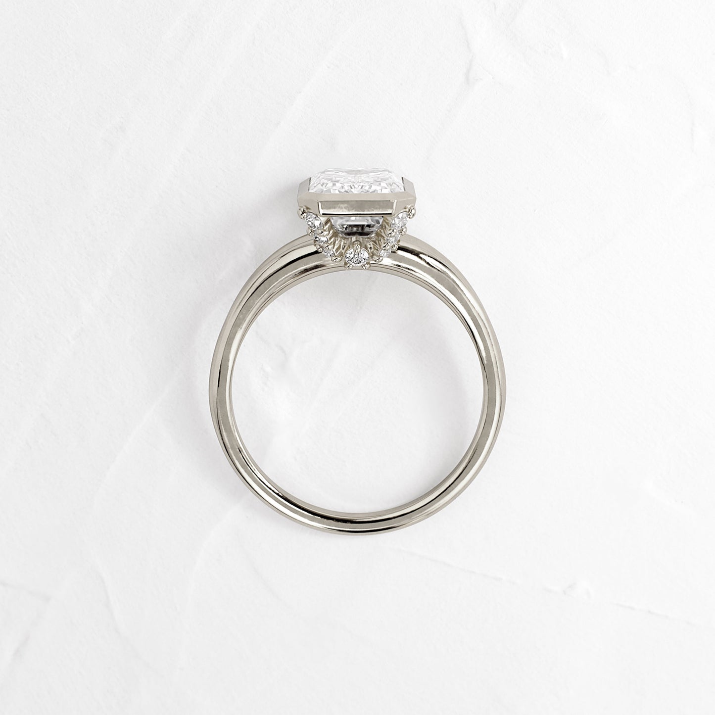 Bezel Tapered Shank with Hidden Stones-Emerald Lab Grown Diamond Engagement Ring - Front view