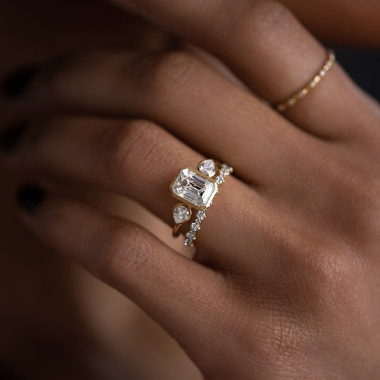 Bezel Three Stone-Emerald Lab Grown Diamond Engagement Ring - Lifestyle