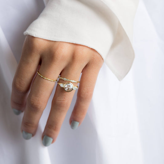 Bezel & Three Stone-Rose Cut Lab Grown Diamond Engagement Ring - Detail view