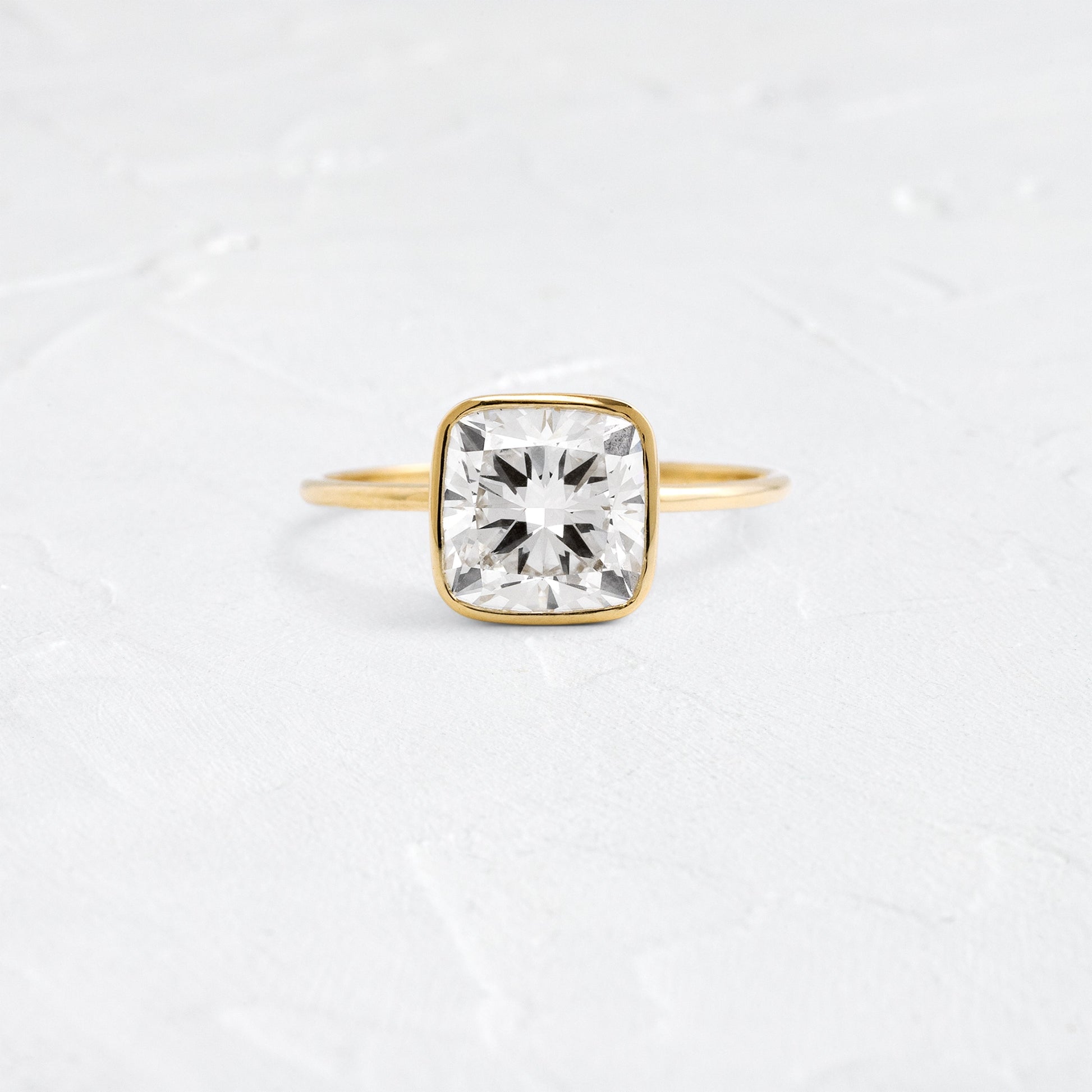 Bezel with Hidden Stone-Cushion Lab Grown Diamond Engagement Ring - Front view