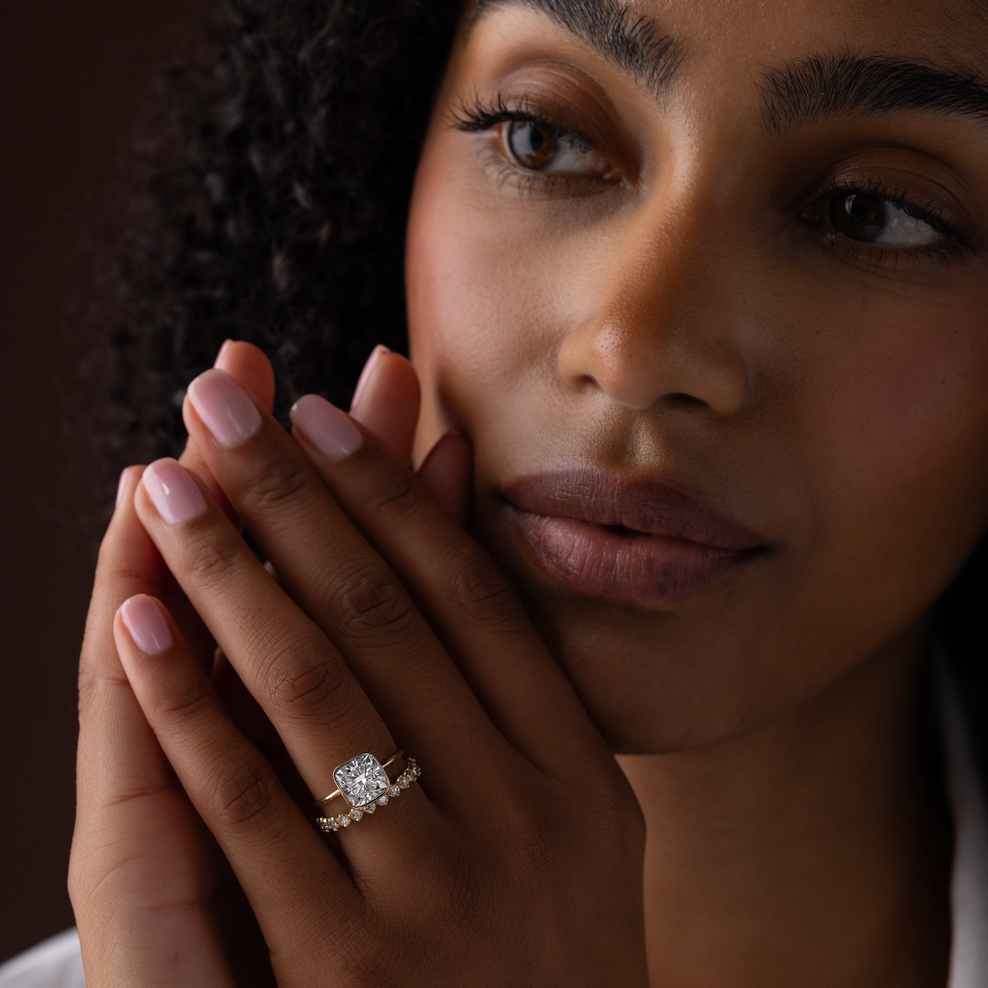 Bezel with Hidden Stone-Cushion Lab Grown Diamond Engagement Ring - Back view