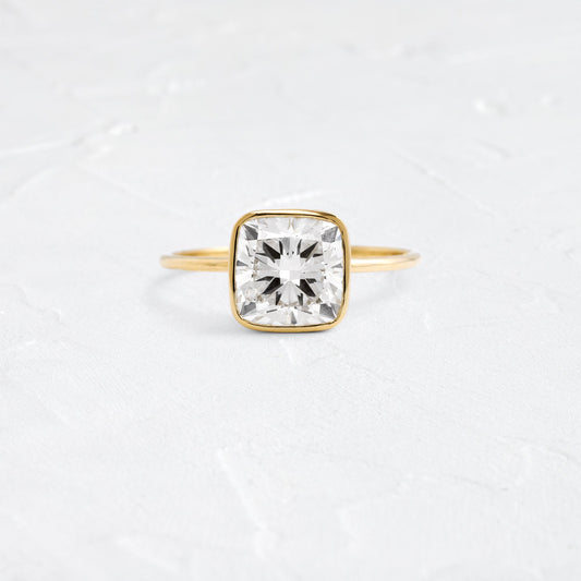 Bezel with Hidden Stone-Cushion Lab Grown Diamond Engagement Ring - Front view