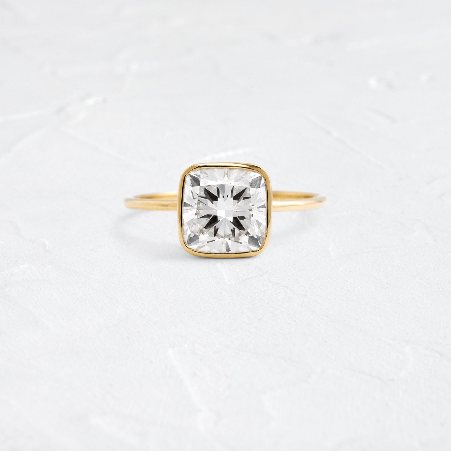 Bezel with Hidden Stone-Cushion Lab Grown Diamond Engagement Ring - Front view