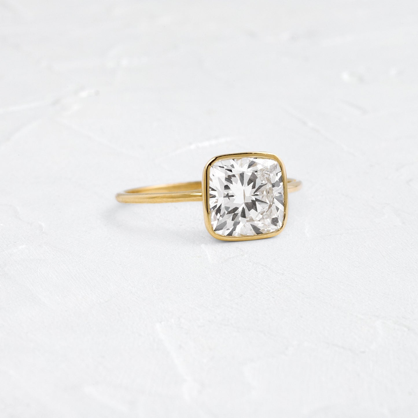 Bezel with Hidden Stone-Cushion Lab Grown Diamond Engagement Ring - Front view