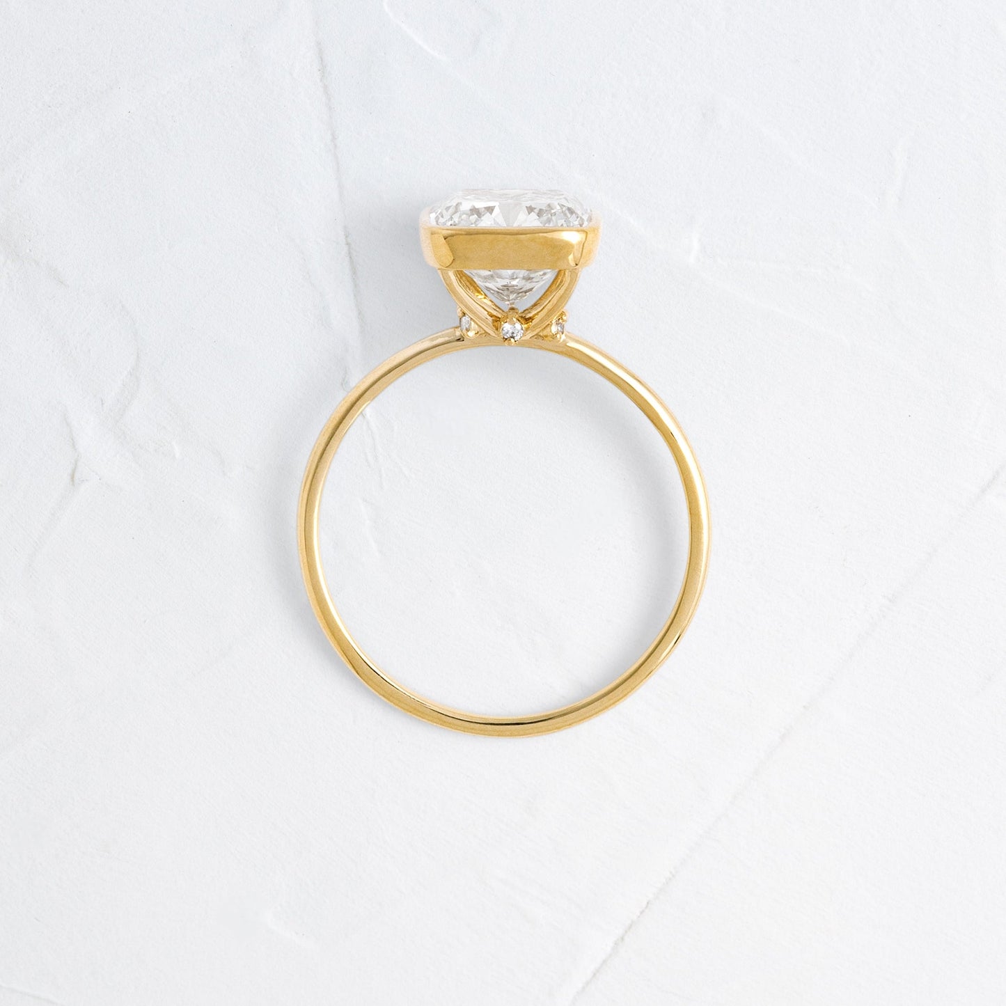 Bezel with Hidden Stone-Cushion Lab Grown Diamond Engagement Ring - Side view