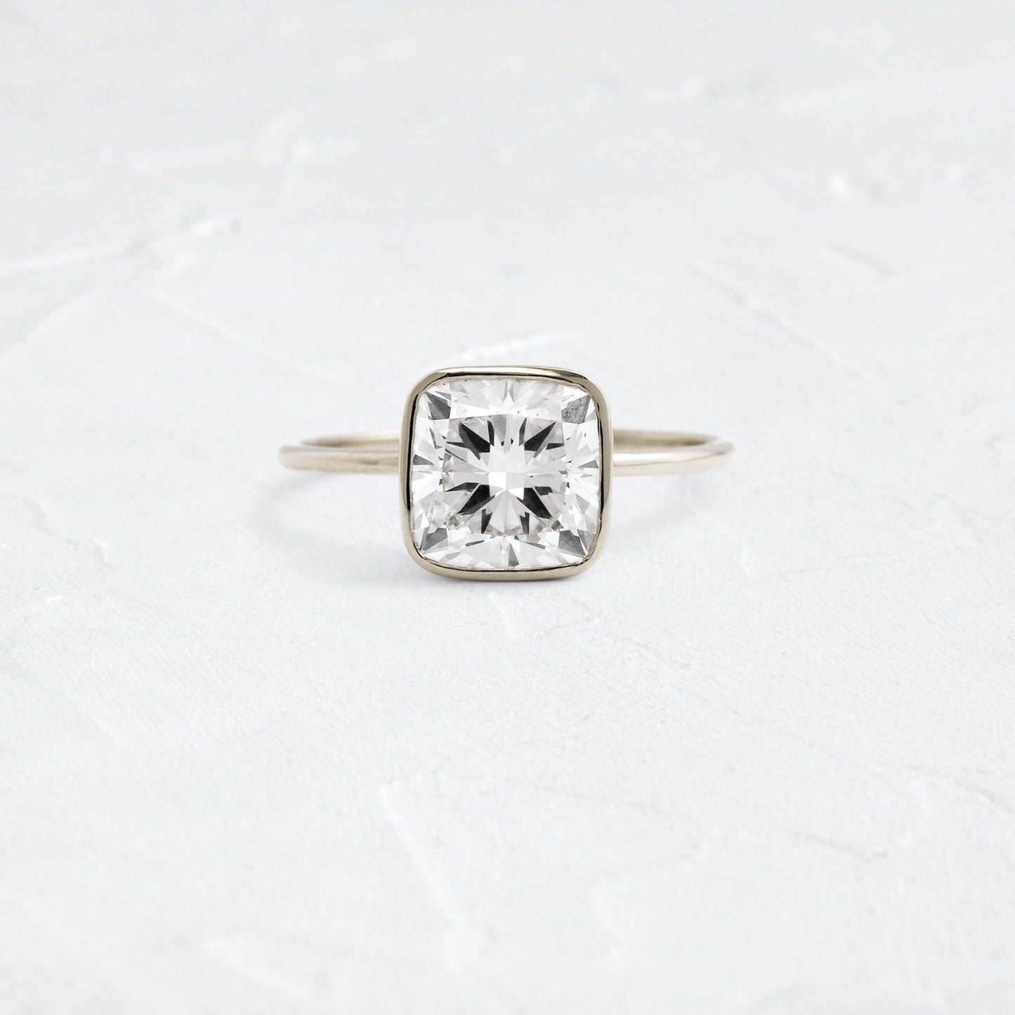 Bezel with Hidden Stone-Cushion Lab Grown Diamond Engagement Ring - Back view