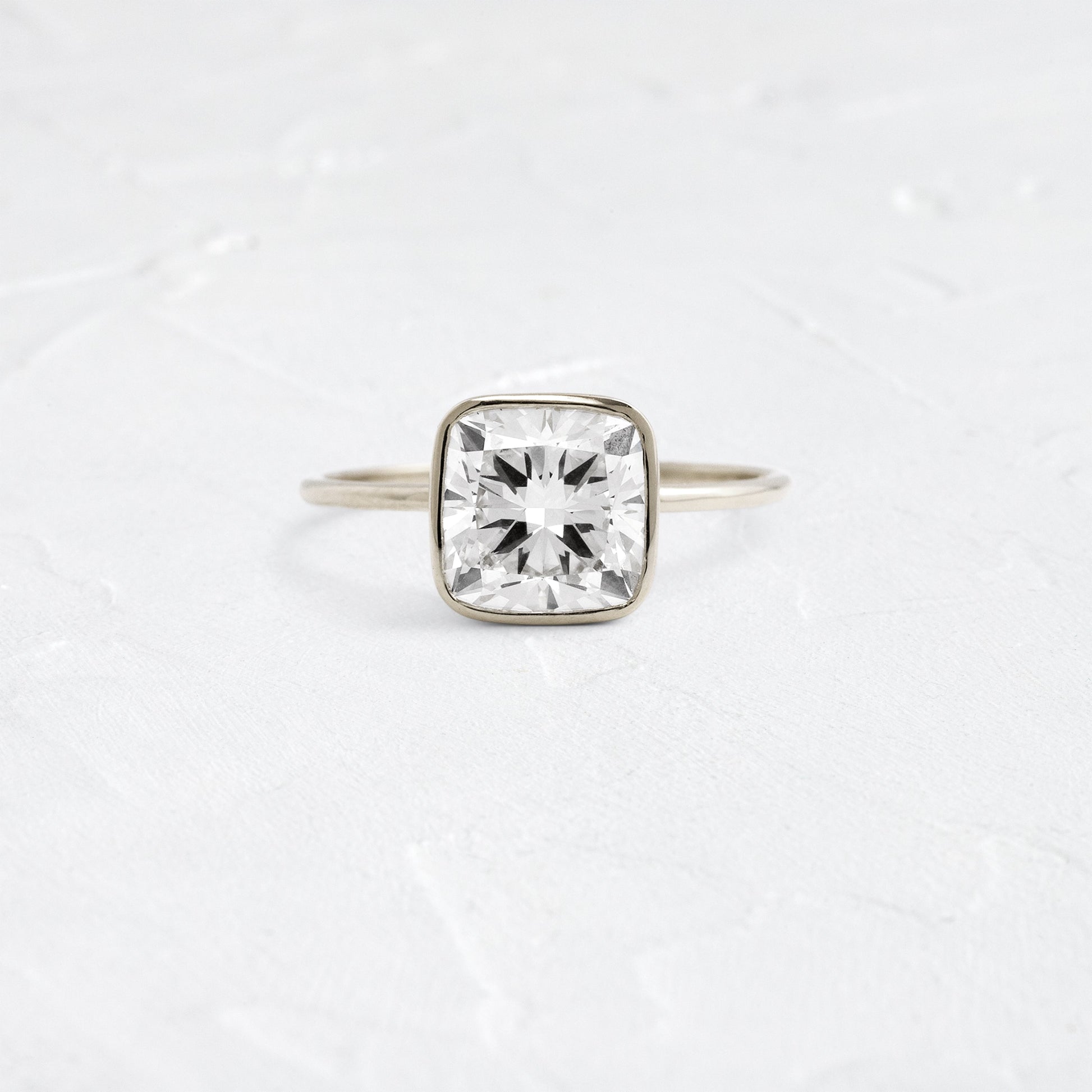 Bezel with Hidden Stone-Cushion Lab Grown Diamond Engagement Ring - Back view