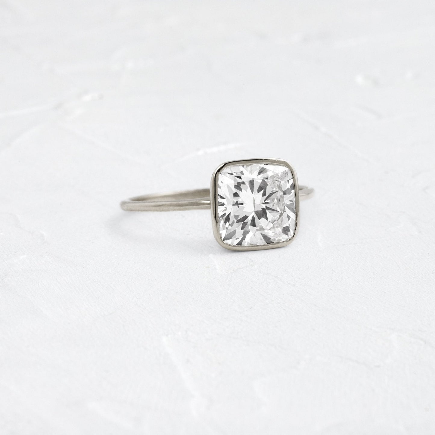 Bezel with Hidden Stone-Cushion Lab Grown Diamond Engagement Ring - Detail view