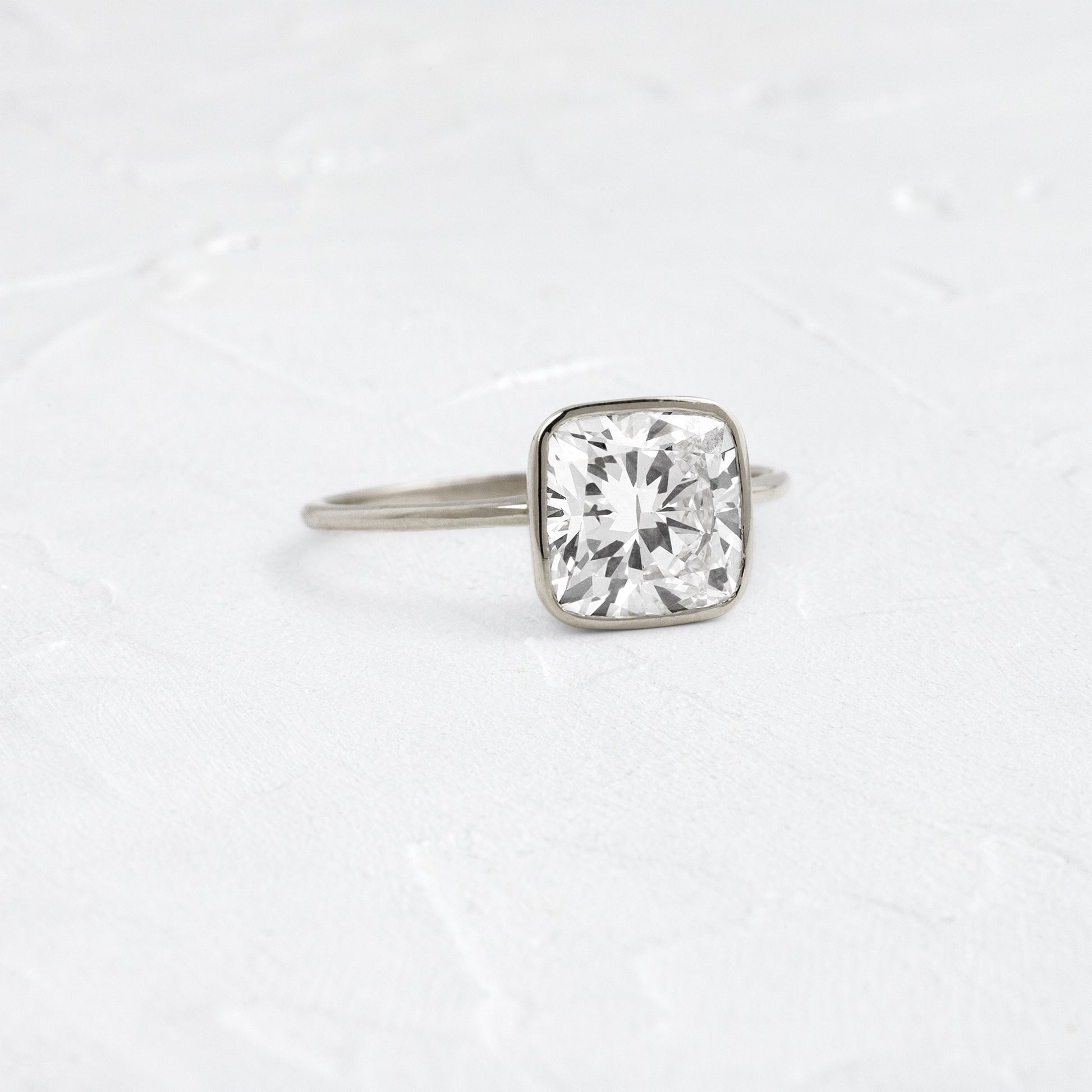 Bezel with Hidden Stone-Cushion Lab Grown Diamond Engagement Ring - Detail view
