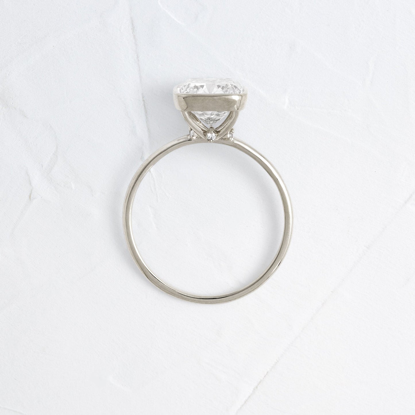 Bezel with Hidden Stone-Cushion Lab Grown Diamond Engagement Ring - On model