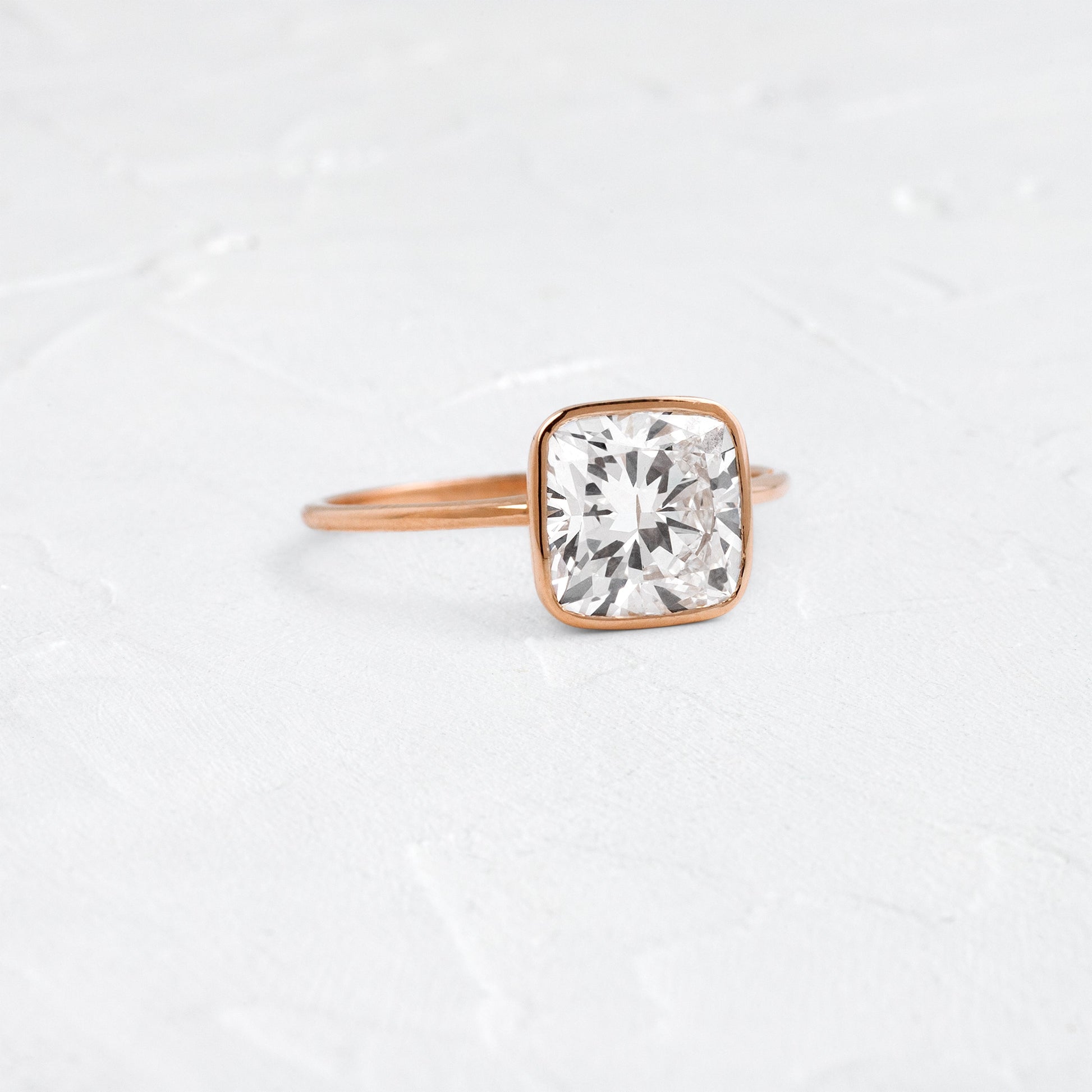 Bezel with Hidden Stone-Cushion Lab Grown Diamond Engagement Ring - Front view