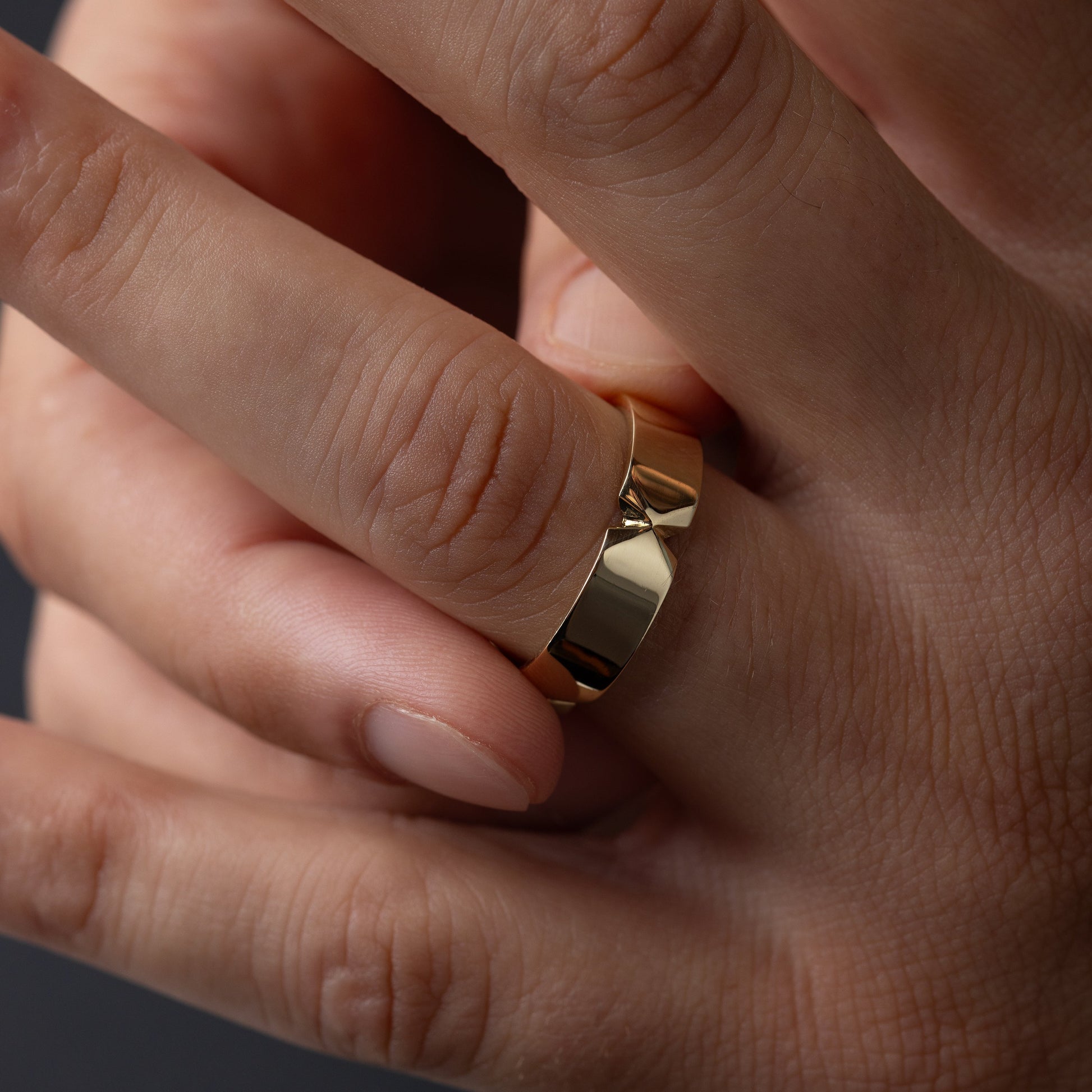 Center Pinch- Men's Wedding BandCenter Pinch- Men's Wedding Band - On model