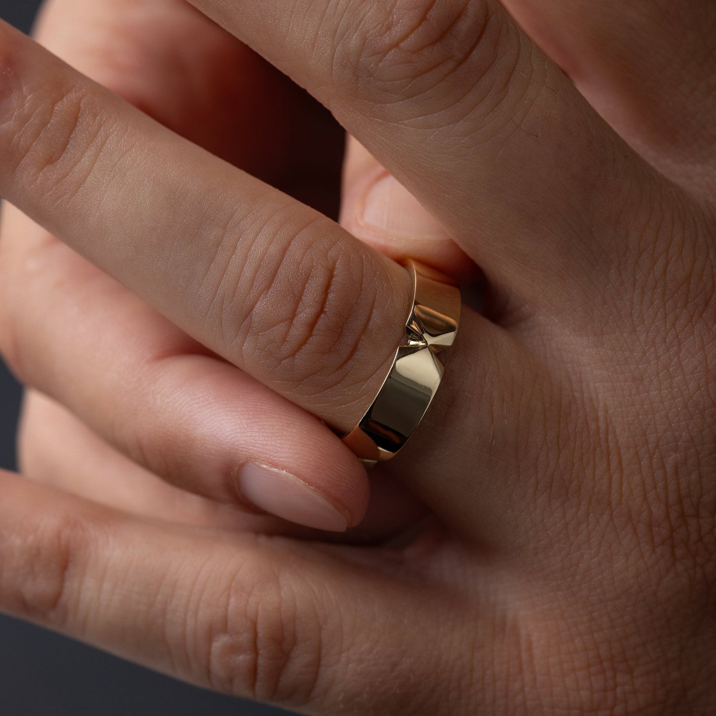 Center Pinch- Men's Wedding BandCenter Pinch- Men's Wedding Band - On model