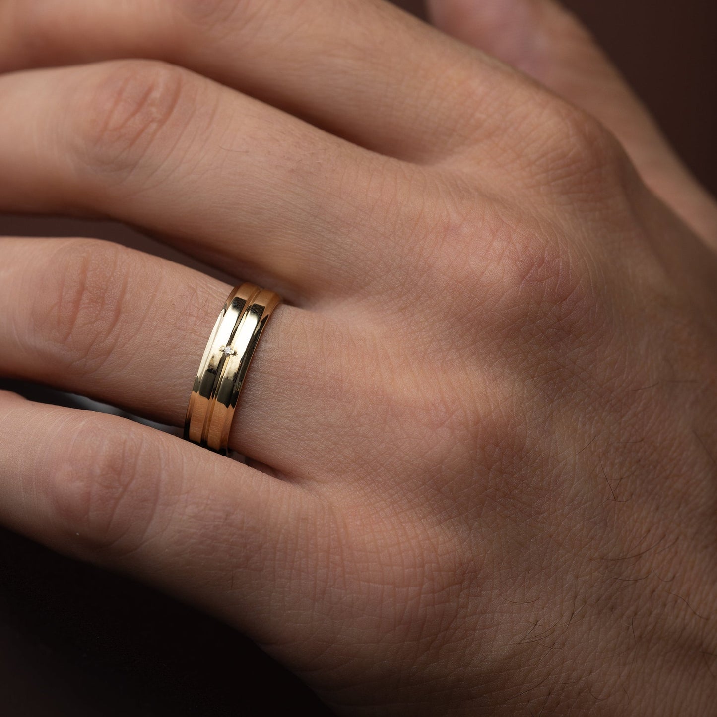 Classic Band with Dainty Stones- 0.05 CT Round Lab Grown Diamond Men's Wedding BandClassic Band with Dainty Stones- 0.05 CT Round Lab Grown Diamond Men's Wedding Band - On model