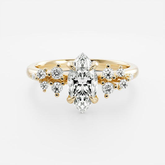 Cluster- 1.5 CT Marquise Moissanite Engagement RingCluster- 1.5 CT Marquise Moissanite Engagement Ring - Front view