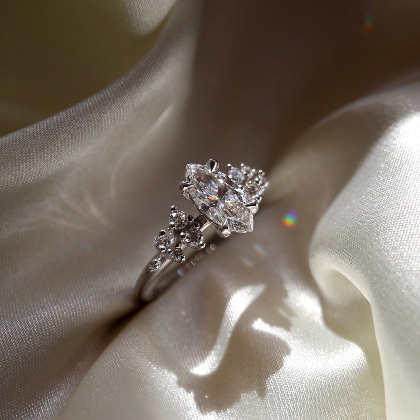 Cluster- 1.5 CT Marquise Moissanite Engagement RingCluster- 1.5 CT Marquise Moissanite Engagement Ring - Side view