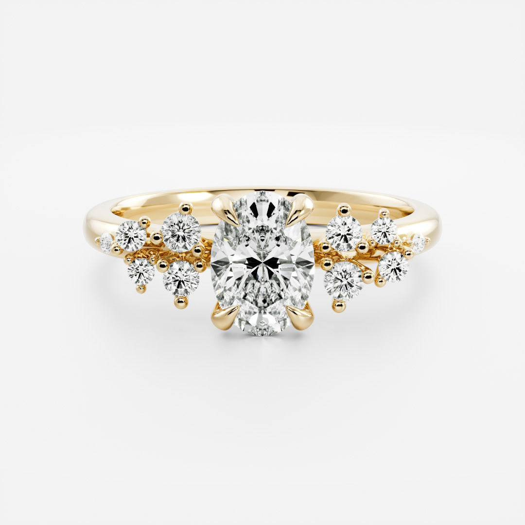 Cluster- 1.7 CT Oval Moissanite Engagement RingCluster- 1.7 CT Oval Moissanite Engagement Ring - Front view