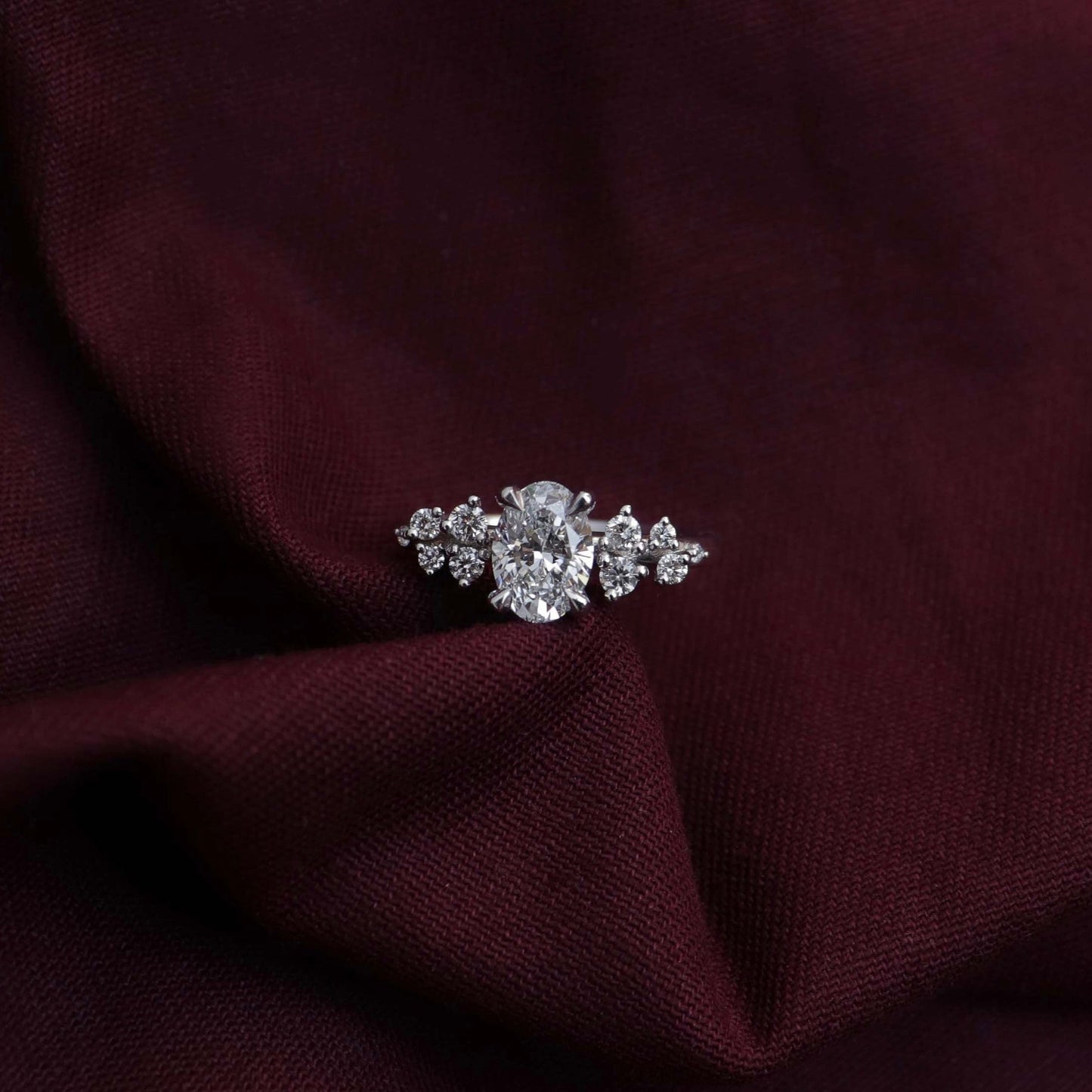 Cluster- 1.7 CT Oval Moissanite Engagement RingCluster- 1.7 CT Oval Moissanite Engagement Ring - Side view