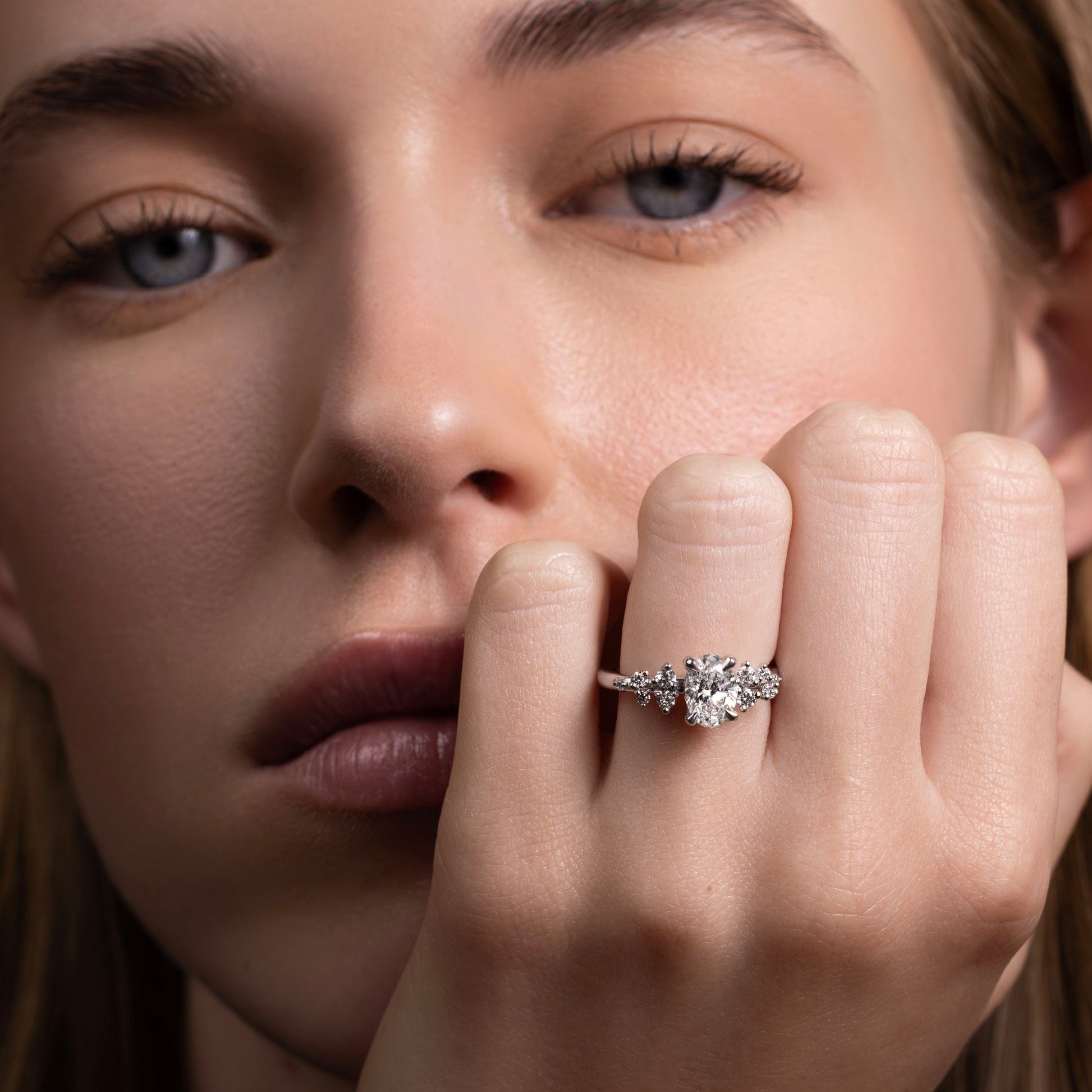 Cluster- 1.7 CT Oval Moissanite Engagement RingCluster- 1.7 CT Oval Moissanite Engagement Ring - Back view