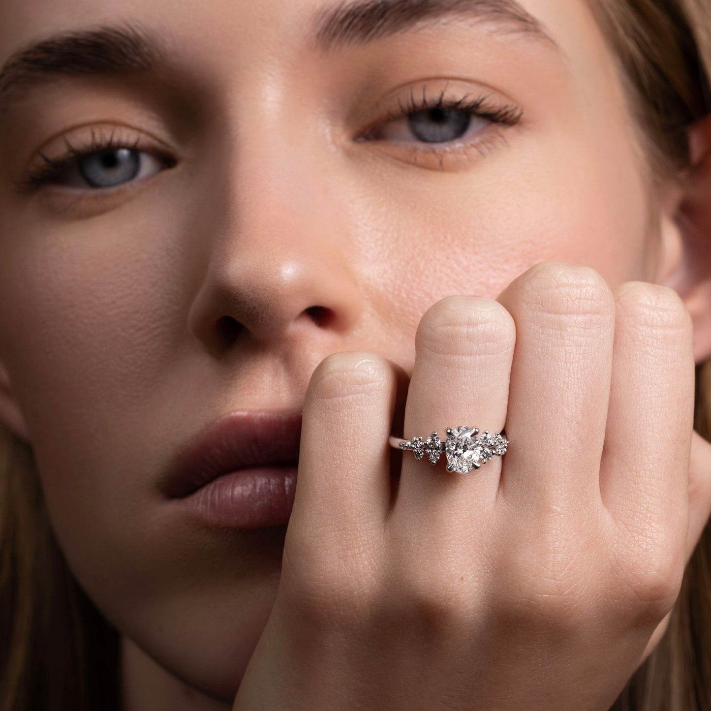 Cluster- 1.7 CT Oval Moissanite Engagement RingCluster- 1.7 CT Oval Moissanite Engagement Ring - Back view