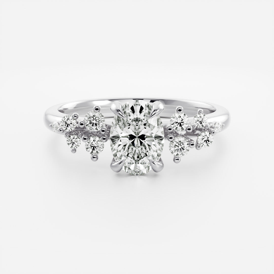 Cluster- 1.7 CT Oval Moissanite Engagement RingCluster- 1.7 CT Oval Moissanite Engagement Ring - On model