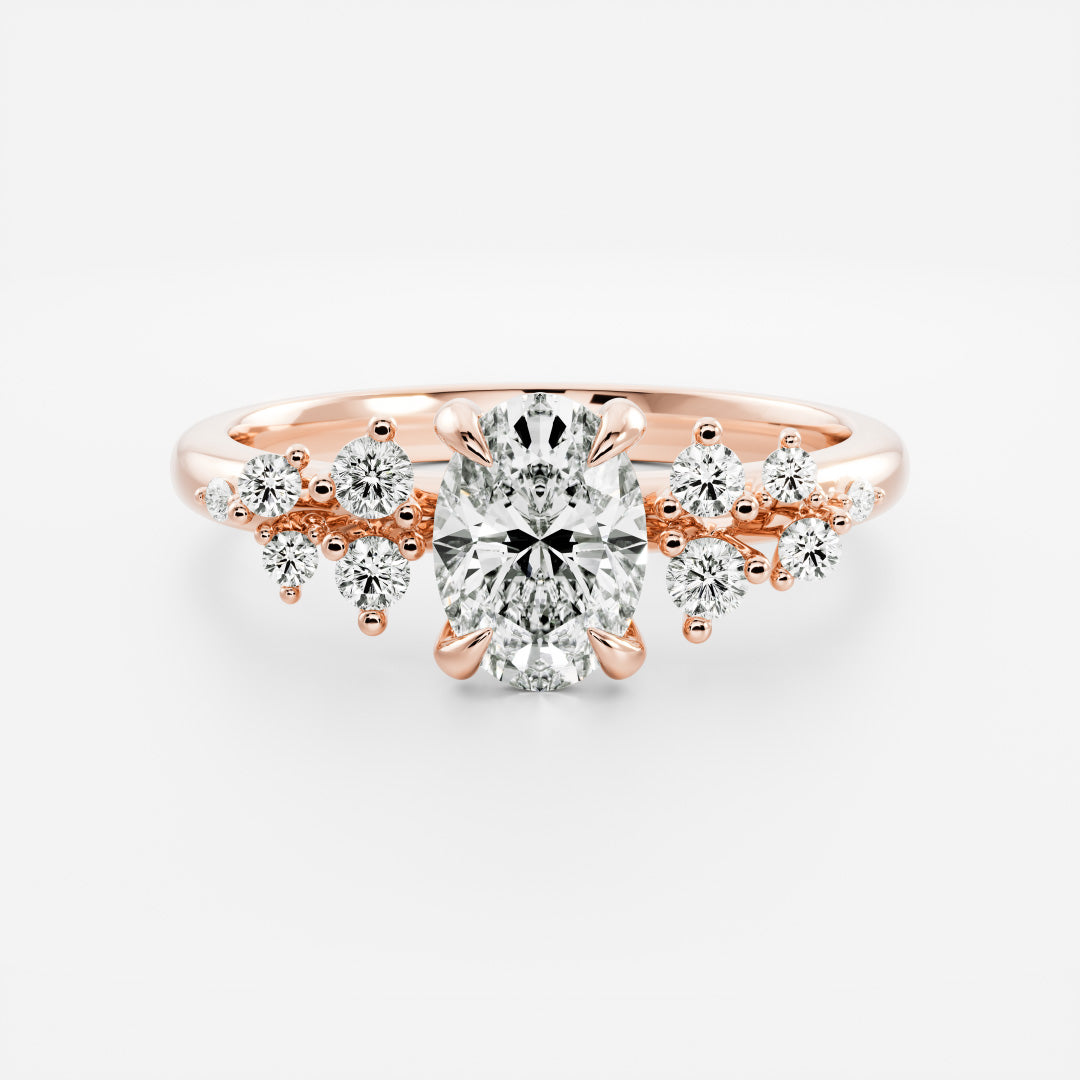 Cluster- 1.7 CT Oval Moissanite Engagement RingCluster- 1.7 CT Oval Moissanite Engagement Ring - Front view