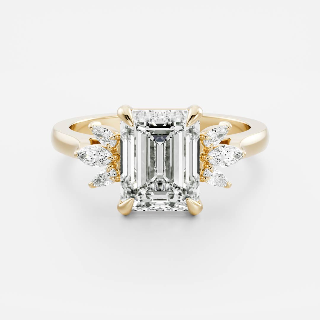 Cluster- 2.1 CT Emerald Moissanite Engagement RingCluster- 2.1 CT Emerald Moissanite Engagement Ring - Front view