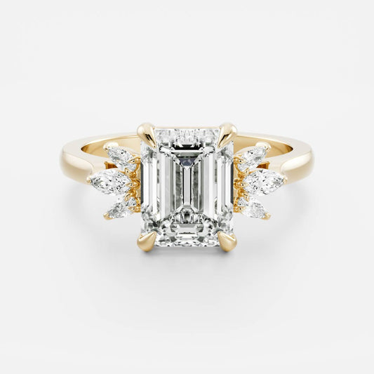 Cluster- 2.1 CT Emerald Moissanite Engagement RingCluster- 2.1 CT Emerald Moissanite Engagement Ring - Front view