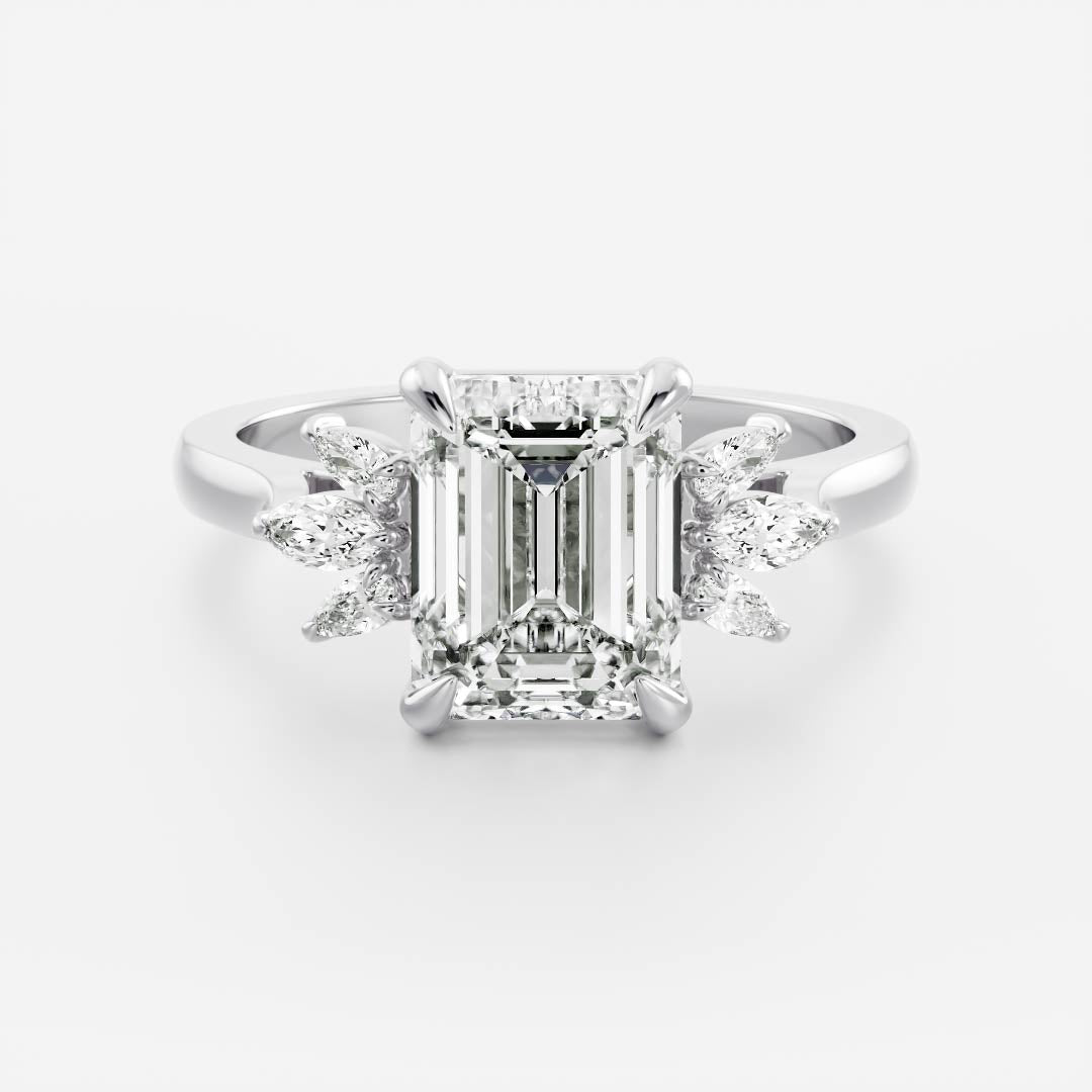 Cluster- 2.1 CT Emerald Moissanite Engagement RingCluster- 2.1 CT Emerald Moissanite Engagement Ring - Side view