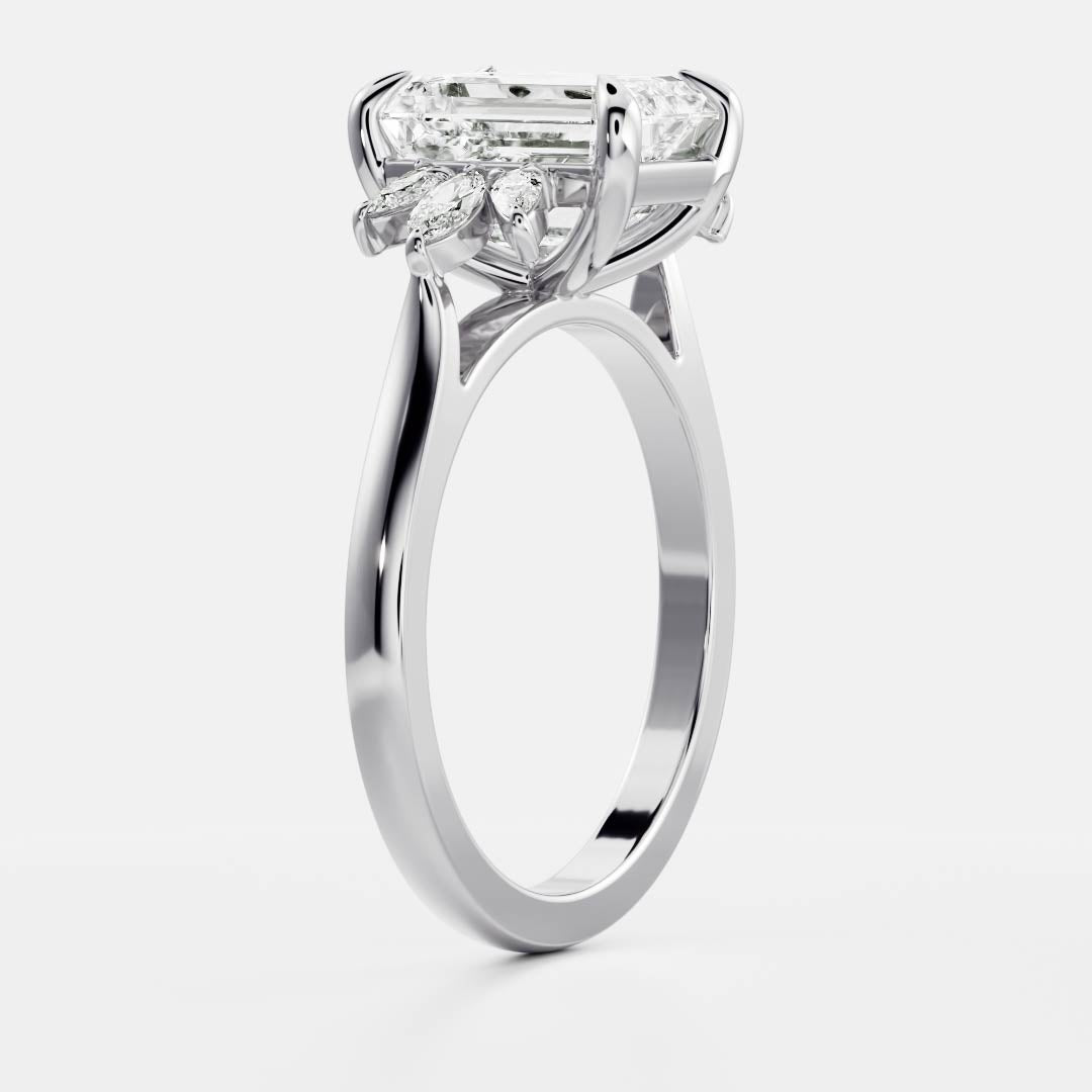 Cluster- 2.1 CT Emerald Moissanite Engagement RingCluster- 2.1 CT Emerald Moissanite Engagement Ring - Back view
