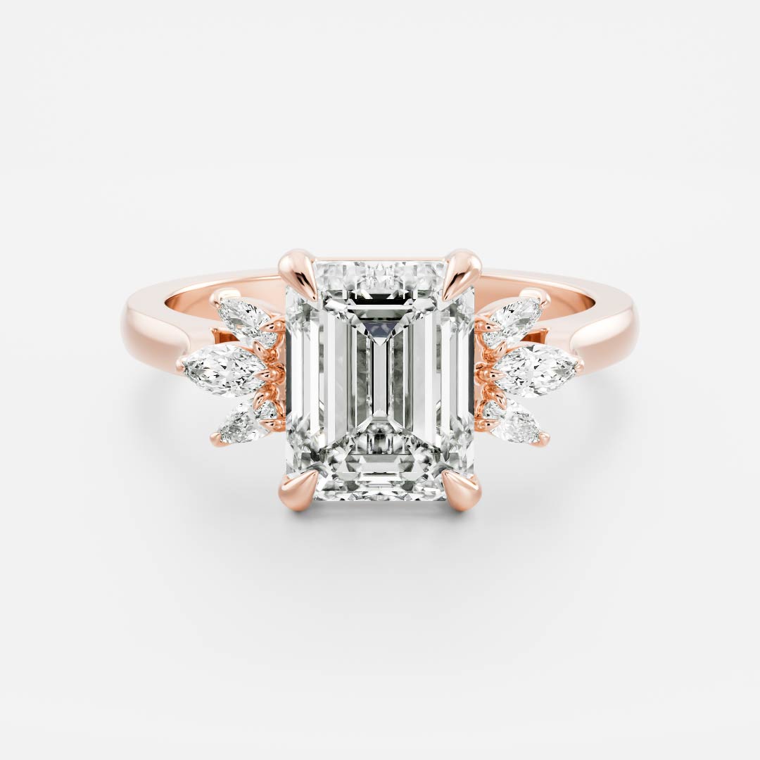 Cluster- 2.1 CT Emerald Moissanite Engagement RingCluster- 2.1 CT Emerald Moissanite Engagement Ring - Detail view