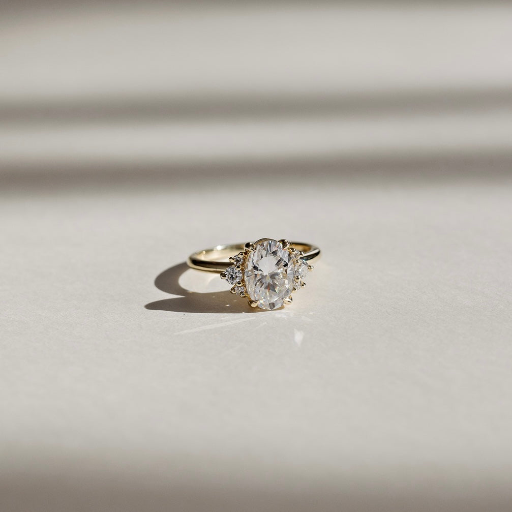Cluster- 2.15 CT Oval Moissanite Engagement RingCluster- 2.15 CT Oval Moissanite Engagement Ring - Side view